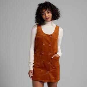 MODCLOTH Corduroy Double Breasted Jumper Dress Rust Brown 70s Inspired Womens L